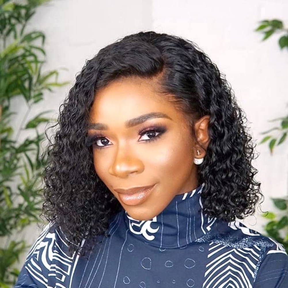 Curly Short Bob Water Wave Wig Virgin Human Hair 13x4 Lace Front 10 inches